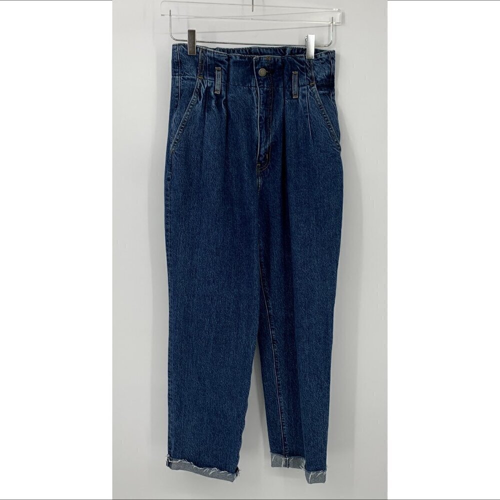 Abercrombie & Fitch Mom jeans high rise paperbag waist pleated denim blue 26 2